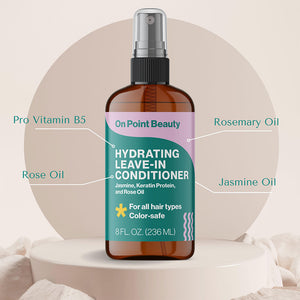 Leave-In Hydrating Conditioner will leave your hair weightless and smooth. Crafted with Pro Vitamin B5, Rose Oil, Rosemary Oil, Jasmine Oil. Clean ingredients for healthy hair and scalp! Foundational hair care, Women and Minority Owned and Certified. 